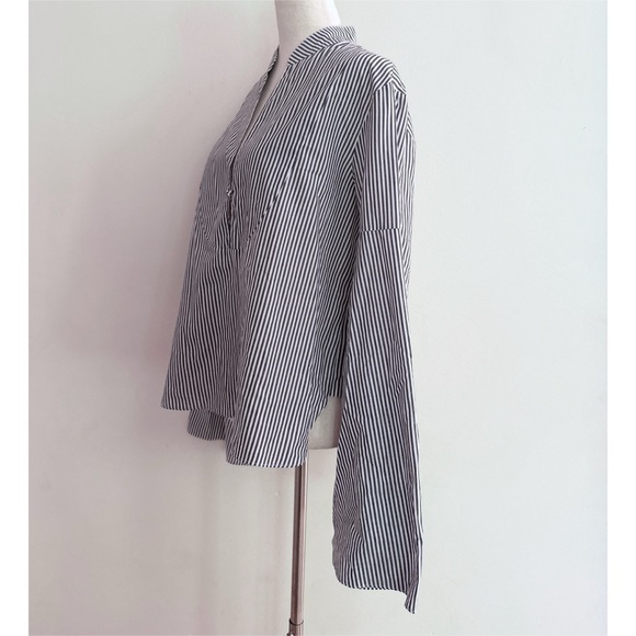 EUC Tanya Taylor Pinstripes Striped V Neckline Bell Sleeves Blouse Top 4 - Picture 5 of 7